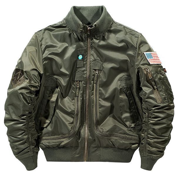 Men's Flight Jacket - Oversized Tactical Bomber Jacket With Stand Collar Embroidered Baseball Style Waterproof & Windproof (Khaki, Black, Army Green)_viptrois.com