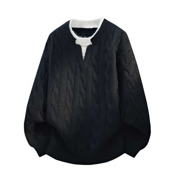 New Product, Autumn And Winter Knitted Sweater, Fake Two-piece Long-sleeved Sweater For Men_viptrois.com