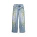 "Men's Floral Embroidered Straight Leg Jeans – Slim Fit Vintage Denim With Artistic Botanical Stitching (Retro Streetwear, Summer Essential)"_viptrois.com