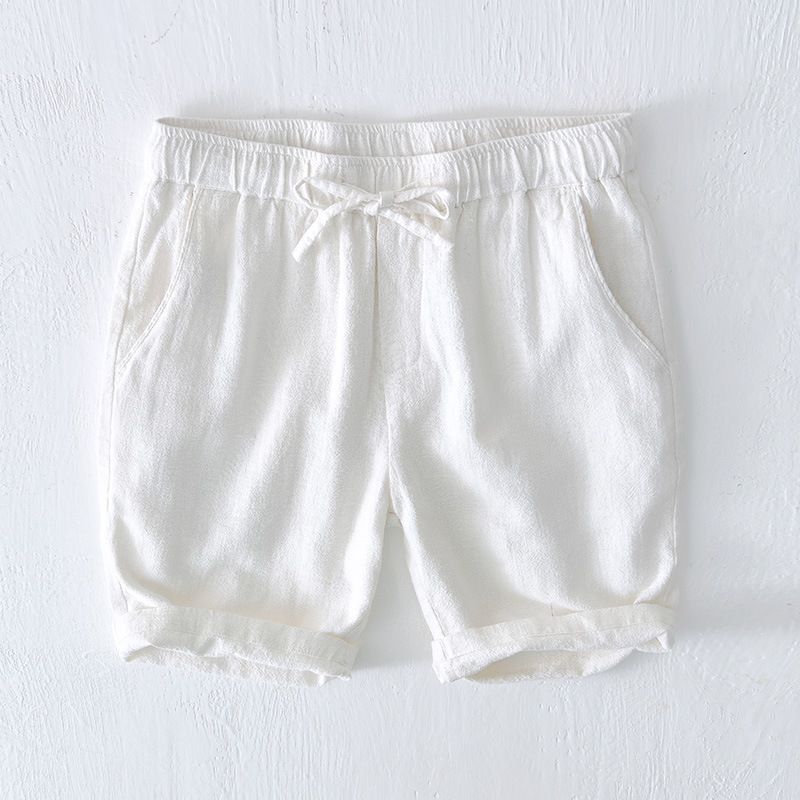 Men's Clothing Elastic Drawstring Ramie Casual Linen Shorts Men's Summer Beach Versatile Loose Cotton And Linen Shorts_viptrois.com