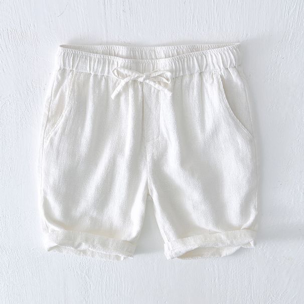 Men's Clothing Elastic Drawstring Ramie Casual Linen Shorts Men's Summer Beach Versatile Loose Cotton And Linen Shorts_viptrois.com