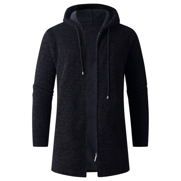 Men's Long Hooded Cardigan Sweater - Fleece Lined Winter Coat, Soft Chenille Knit, Warm & Stylish Outerwear For Casual & Business_viptrois.com