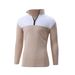 Men's Long Sleeve Half-Zip Sweatshirt - Color Block Stand Collar Casual Top For Spring & Autumn (Black/White/Light Green_viptrois.com