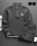 Men's Retro Embroidered Patch Half-Zip Knit Sweater - Casual College Style Pullover , Long Sleeves, Loose Fit (Gray/Black, S-XXXL)_viptrois.com