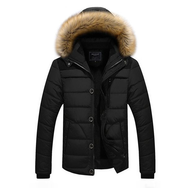Men's Winter Fleece-Lined Zip-Up Hooded Jacket With Side Pockets, Slim Fit, Solid Color, Casual Outerwear For Youth_viptrois.com