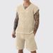 Men's Clothing Casual Sleeveless Hollow Knitted V Neck Vest Spring And Summer New Shorts Fashionable Solid Color Men's Suit_viptrois.com