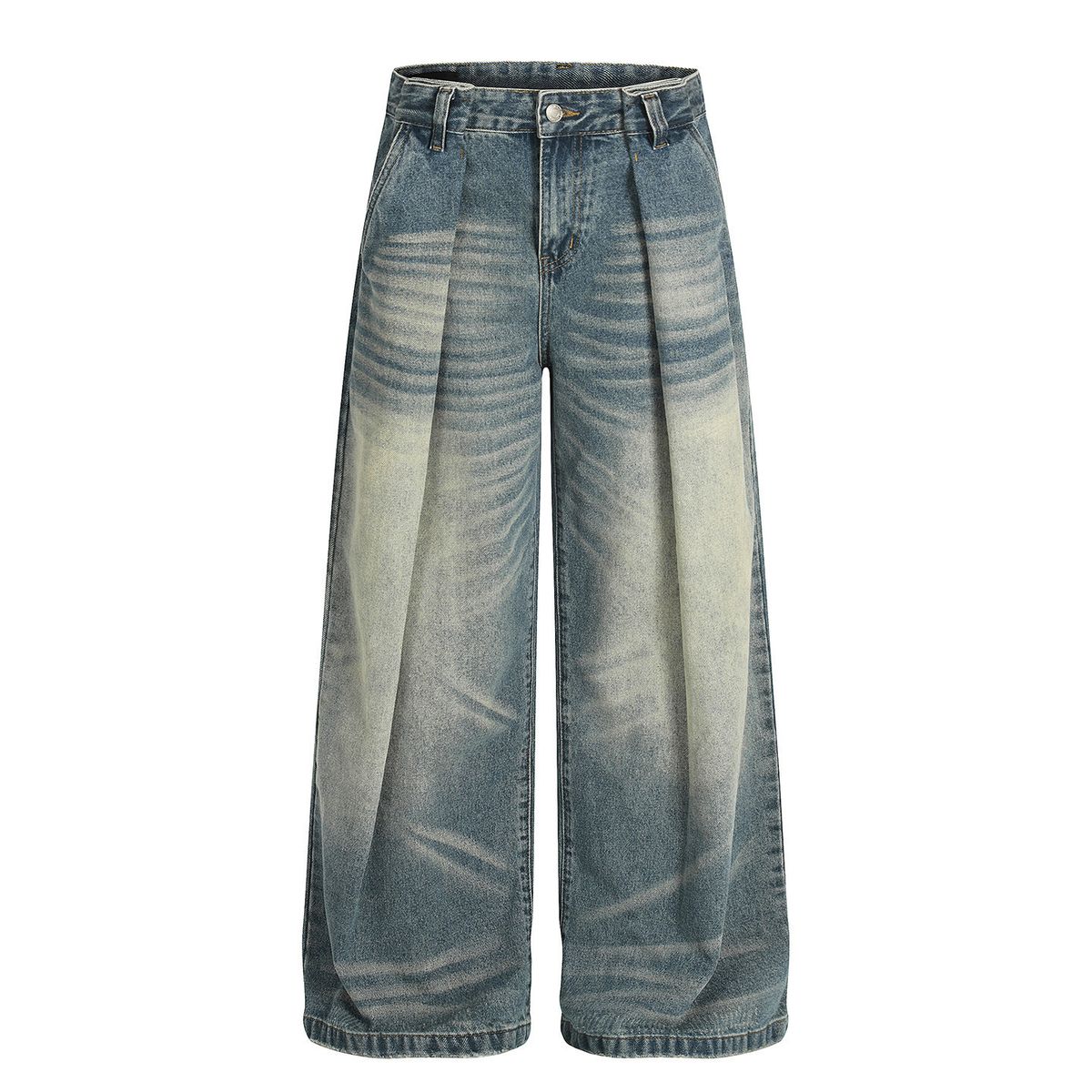 Men's Vintage Distressed Jeans – Relaxed Fit Straight-Leg Denim With Whisker & Crease Details (S-Xxxl, Mid-Rise, Cotton Blend, Streetwear)_viptrois.com