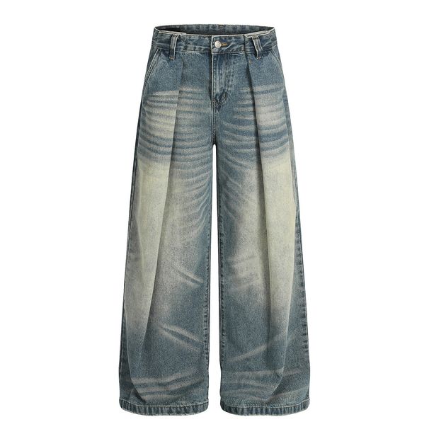 Men's Vintage Distressed Jeans – Relaxed Fit Straight-Leg Denim With Whisker & Crease Details (S-Xxxl, Mid-Rise, Cotton Blend, Streetwear)_viptrois.com