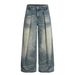 Men's Vintage Distressed Jeans – Relaxed Fit Straight-Leg Denim With Whisker & Crease Details (S-Xxxl, Mid-Rise, Cotton Blend, Streetwear)_viptrois.com