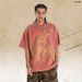 American Street Style Horse Riding Print Washed Vintage Short-sleeve T-shirt For Men And Women_viptrois.com