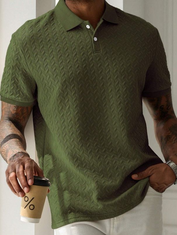 Men's Clothing Men's Solid Color Lapel Front Button Short Sleeve Simple Polo Shirt Casual Daily_viptrois.com