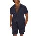 Men's Clothing European And American Cross Border Short Sleeved Cuban Collar Shirt Men's Summer Thin Suit Casual Sportswear Summer Shorts Shirt_viptrois.com
