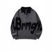 Pure Two-Piece Turn-Down Collar College Loose Casual Color Block Versatile Lazy Autumn Winter Letter Design Sweater_viptrois.com