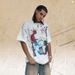 American Street Style Spray-painted Faded Pure Cotton 300g Cartoon Print Men's Loose Casual Short-sleeve Shirt_viptrois.com