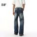 EF JEANS | 2025 Spring New American Street Irregular Tie-dye Ripped Jeans Slightly Loose Tide_viptrois.com