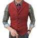 Men's Slim Fit Single-Breasted Waistcoat - Herringbone Pattern Business Vest For Groom & Office Wear, Breathable Polyblend Fabric_viptrois.com