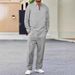 Men's Clothing Spring And Autumn Solid Color Waffle Lapel Zipper Long Sleeved Trousers Casual Suit_viptrois.com