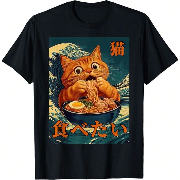 Camiseta Anime Con Gráfico Japonés Ramen Gato Para Hombres Y Mujeres, Camiseta De Meme Divertida_viptrois.com