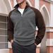 Men's Fleece Zip-Up Hoodie – Winter Thermal Stand Collar Pullover With Color Blocking For Casual Streetwear_viptrois.com