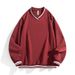 Men's V-Neck Sweatshirt With Ribbed Color Blocking – Trendy Spring/Autumn Casual Pullover, Subtle Pattern & Loose Fit_viptrois.com