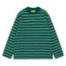 Korean Version Of Simple And Casual Wear Green Contrasting Stripes Casual Retro Loose Long-sleeved T-shirt Men's And Women's Autumn Tops_viptrois.com