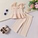 Mother&Kids Summer baby and girl lace lace strap shoulder top solid color straight leg pants hipster two-piece set_viptrois.com