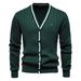 Pure Trimmed Autumn Winter Trendy Cardigan Men's V-Neck Long Sleeve Knitted Jacket New Sweater 2024 Color-Block Black_viptrois.com