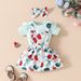Mother&Kids Baby girl summer short-sleeved top with suspenders skirt casual girl flower fruit casual skirt set_viptrois.com