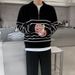 Pure Black And White Striped For Men Korean Version Turn-down Collar Knitted Sweater Niche High-end Couple Sweatshirt Casual_viptrois.com
