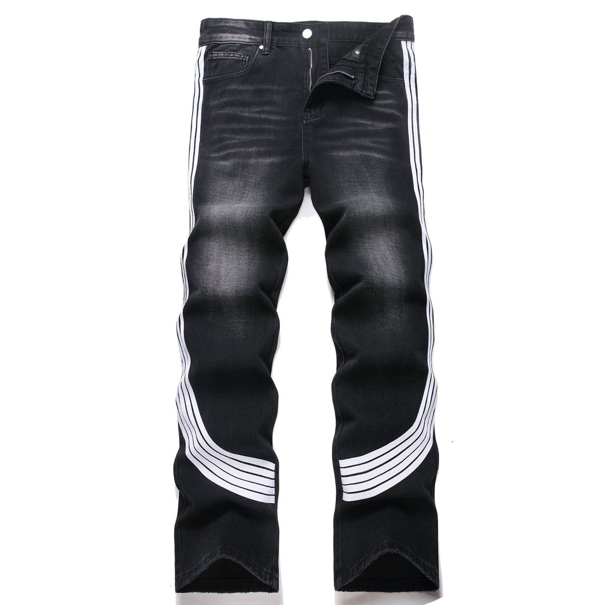 Men's High-Street Wide Leg Jeans – 90% Cotton Straight Denim Pants With Contrast Stitching (Non-Stretch, All-Season)_viptrois.com
