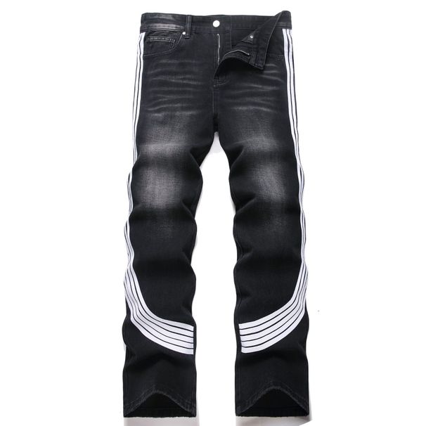 Men's High-Street Wide Leg Jeans – 90% Cotton Straight Denim Pants With Contrast Stitching (Non-Stretch, All-Season)_viptrois.com