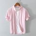 Men's Clothing Summer New Men's Short Sleeved Shirt Tops Loose Cotton Coat Casual Youth Striped Shirt_viptrois.com