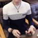 Pure Cross-Border Long Sleeve Round Neck Color Block Vertical Striped Sweater Trendy Youth Korean Version Slim Fit Men's_viptrois.com