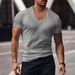 Top V-Neck Solid Color Plus Size Casual T-Shirt Short Sleeve Men's Clothing_viptrois.com