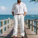 Men's Linen Casual Suit Set - Relaxed Fit Long Sleeve Polo & Trousers For Autumn (Light Blue, Black, White, Gray, Beige) - S-XXXL_viptrois.com