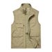 Men's Stand Collar Vest – Quick-Dry, Multi-Pocket Design, Plus Size, Solid Colors For Casual & Outdoor Wear_viptrois.com