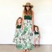 Mother-Daughter Denim Jumper Set - European Print & Patchwork Suspenders Dress_viptrois.com