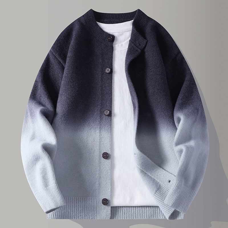Unisex Gradient Knit Cardigan – Oversized Couple’s Sweater (Autumn Soft Yarn, Relaxed Fit, Trendy Color-Blend, Lightweight Layering Coat)_viptrois.com