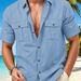 Men's Summer Short Sleeve Linen Shirt Button Down Casual Vacation Style Chest Pocket_viptrois.com