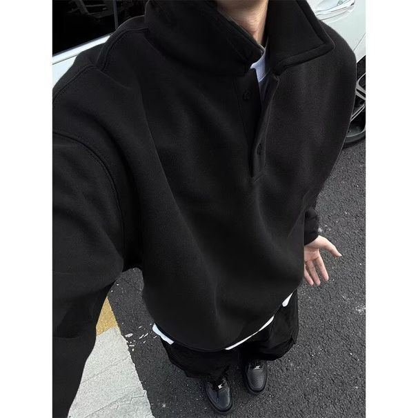 Dark Gray Sweater Men's Spring And Autumn High-end Inner Long-sleeved Bottoming Shirt American Retro Lapel Jacket_viptrois.com