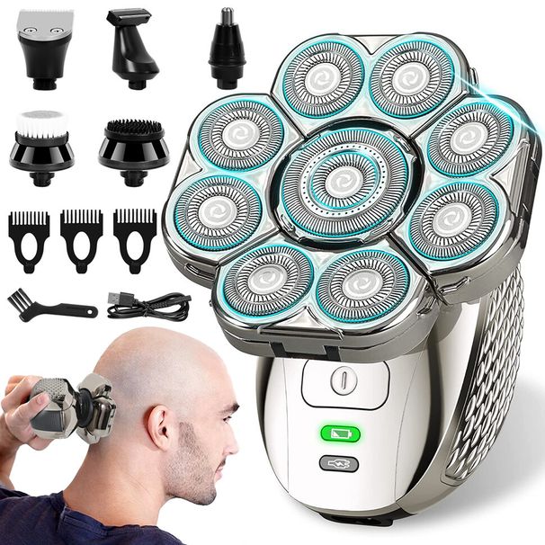 9D Bald Head Shavers 6 In1 Electric Shaver Cordless Wet Dry Rotary Razor For Men_viptrois.com
