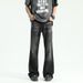 Men's Clothing High Street Vibe Style Black And Gray Retro Washed Cat Whisker Flared Jeans Men's Loose Straight Slim Pants_viptrois.com