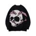 Unisex Gothic Skull Jacquard Sweater Loose Fit Round Neck Long Sleeve Pullover For Men & Women Fashion Trends_viptrois.com