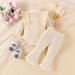 Mother & Kids Multi Color Long Sleeved Ribbed Tops Trousers Flared Pants Girls Suit_viptrois.com