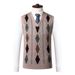 Men's Wool Blend V-Neck Sleeveless Vest - Casual Solid & Checkered Knit Sweater Waistcoat For Autumn (Grey, Burgundy, Navy, Camel)_viptrois.com