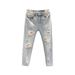Broken Hole Jeans Men's 2025 Summer New Brand Thin Slim Fit Small Foot Trendy Rolled Edge Nine Part Casual Pants_viptrois.com