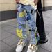 American Street Heavy Industry Embroidered Ripped Jeans For Men And Women 2023 New Brushed Long Pants_viptrois.com