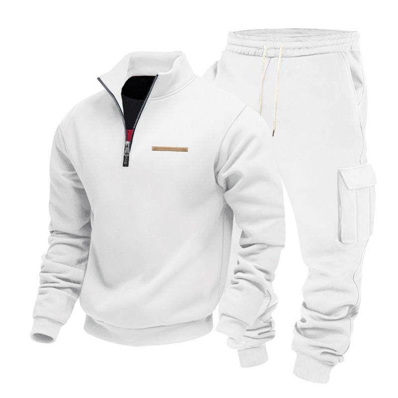 Men's Large Size Velvet Sweatshirt With Half Zipper Stand Collar Solid Color Casual Pullover For Workwear Trousers Suit_viptrois.com
