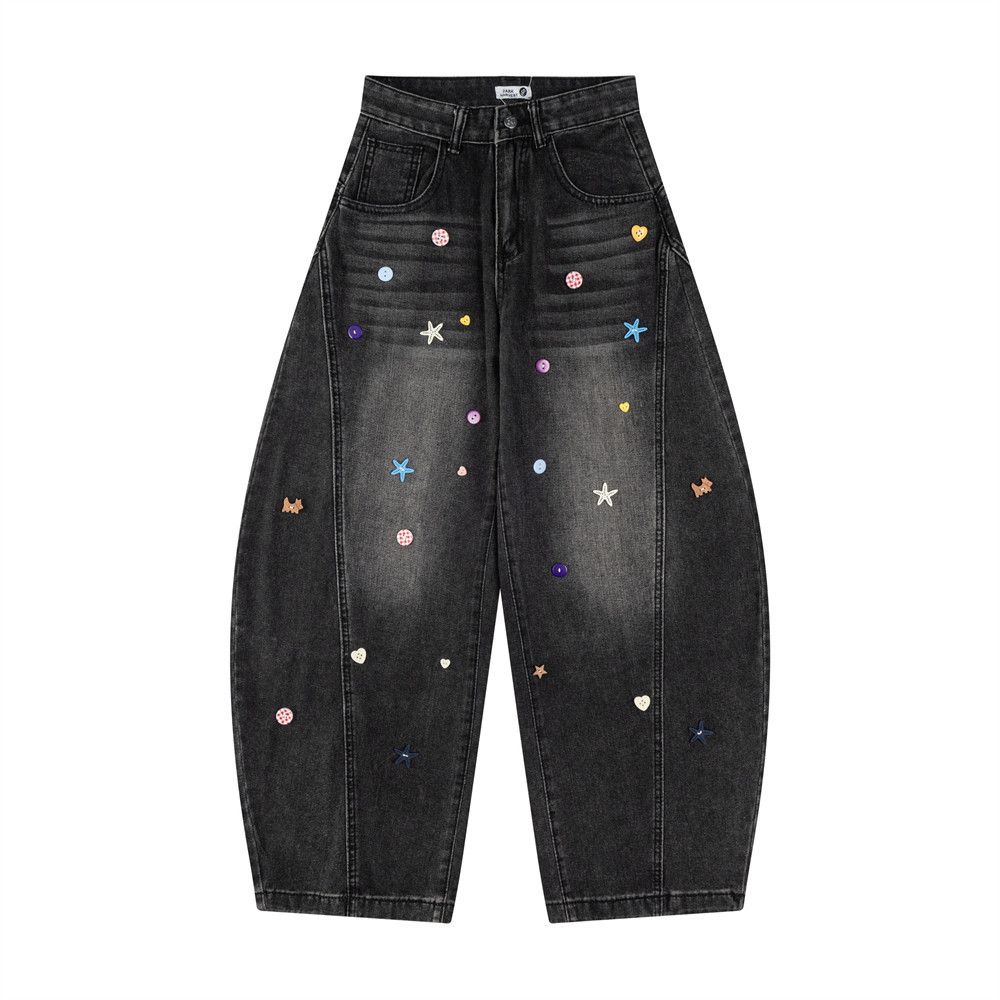 Fun Star Decoration Design Sense Scimitar Jeans Men's Vibe Trend American Style Personality Small Banana Wide-Leg Long_viptrois.com