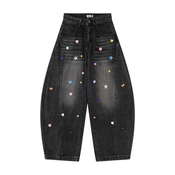 Fun Star Decoration Design Sense Scimitar Jeans Men's Vibe Trend American Style Personality Small Banana Wide-Leg Long_viptrois.com